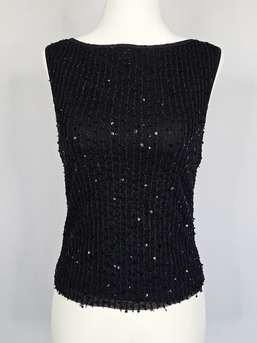 TWINK Sequin Sleeveless Top | Black Mesh Overlay | Glam Party Top | Size S